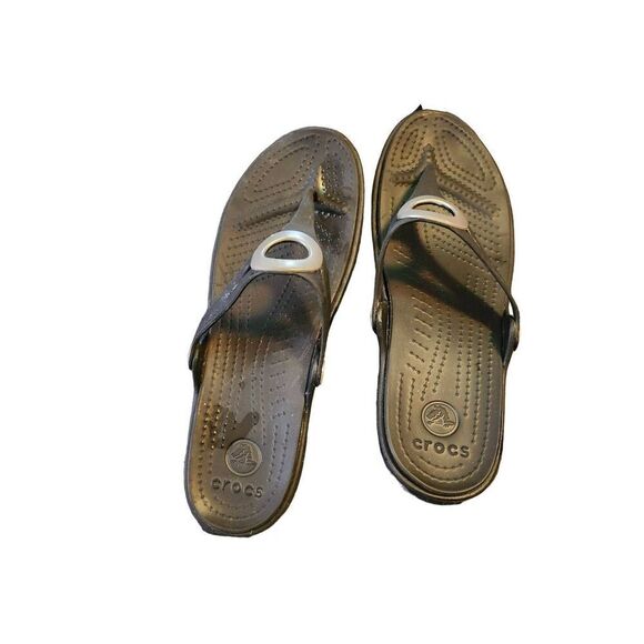 Crocs Women's Sz 10 Sanrah Embellished Black Slip On Wedge Comfort Sandals - Picture 2 of 4